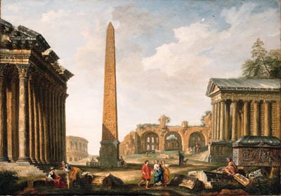 Capriccio Views of Rome: The Temple of Concord, the Arch of Septimus Severus and Trajan's Column; and Hadrian's Temple, an Obelisk and the Colosseum in the distance