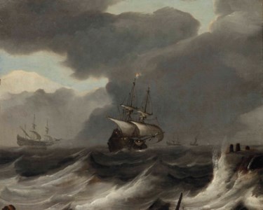 Shipping off the coast in a gale