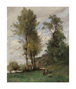 Farmers near a stream