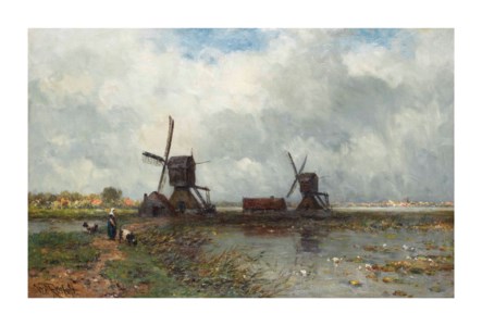 Windmills in a Dutch polder landscape