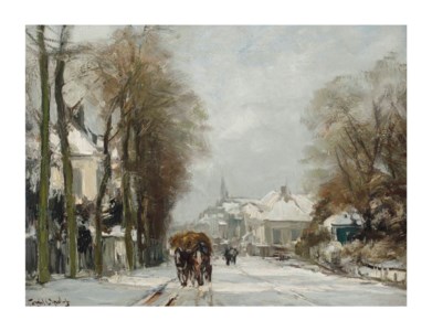 A horse-drawn cart in the snow