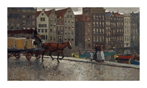 Damrak, vrachtwagen: on the Nieuwe Brug with the Damrak beyond, Amsterdam