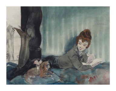 Reading woman with dog
