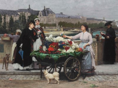 The Flower Seller on the Pont Royal with the Louvre beyond, Paris