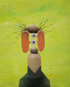 George Condo, Facial Composition on Green Sky