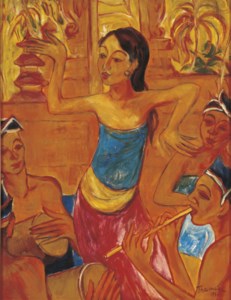 Ani dancing Legong in front of Saba temple