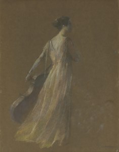 Lady Standing Holding a Cello