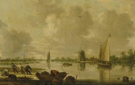 River landscape with fishermen