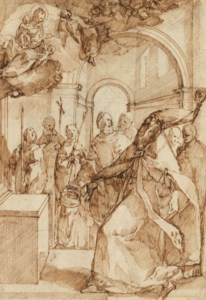 The Vision of Saint Anselm ( recto ); Studies of the base of columns ( verso )