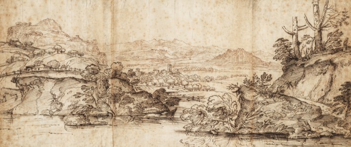 An extensive landscape with a river and mountains