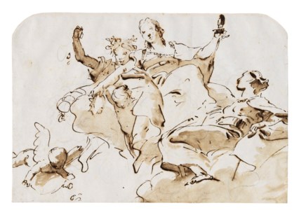 Nobility, Liberality and another allegorical figure seated on clouds