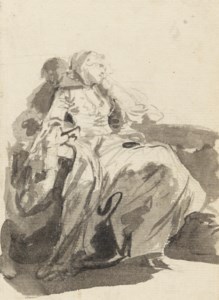 Study of a young woman, seated and resting her face on her left hand