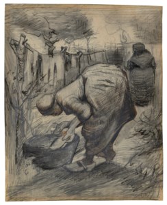 Boerin bij de wastobbe, in een tuin (Woman by the Wash Tub, in a Garden)