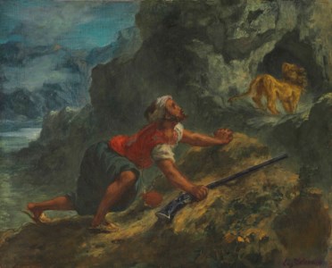 Arab Stalking a Lion