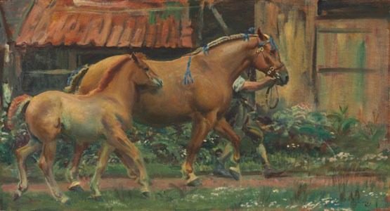 Sir Alfred James Munnings, P.R.A., R.W.S., Mare and Foal belonging to Colonel Guy Blewitt