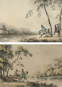 The Royal Buckhounds crossing the Thames near Windsor; and Pointing out the quarry