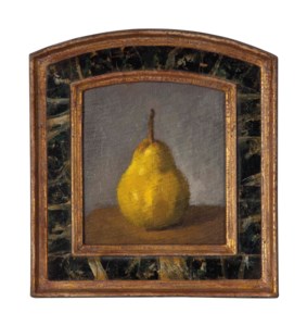 Single Yellow Pear on a Light Grey Background
