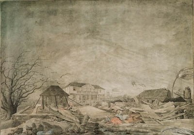 View in Antigua: Effects produced upon the House at Clark's Hill by the Hurricane in 1772 (1775-6)