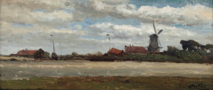 A polder landscape with a mill