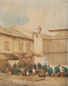 A market outside the railings of St. Dominic's Church, Macau