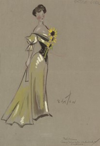 Study of a lady in a canary yellow dress with sunflowers