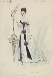 Study of a lady in a white dress with parma violet bunches