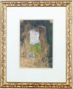Landscape seen from a grotto, with overhanging vegetation