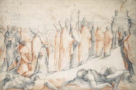 SAINT GREGORY THE GREAT STAYING THE PLAGUE IN A PROCESSION LEADING TO THE CASTEL SANT'ANGELO