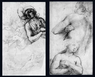 A NUDE WOMAN, HALF-LENGTH, SEEN FROM THE FRONT AND FROM BEHIND; AND STUDIES OF SAINT FRANCIS, ANOTHER SAINT AND A LANDSCAPE ( RECTO ); A STANDING DRAPED FIGURE ( VERSO )