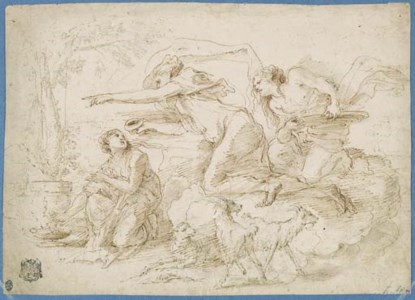 Two Women appearing to a Woman near a burning Altar
