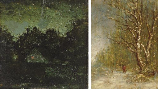 Night; and Winter Forest Scene with Woodcutter: Two Works