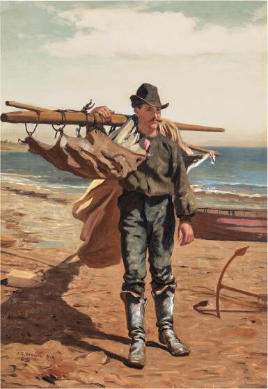 Fisherman Bringing in His Sails