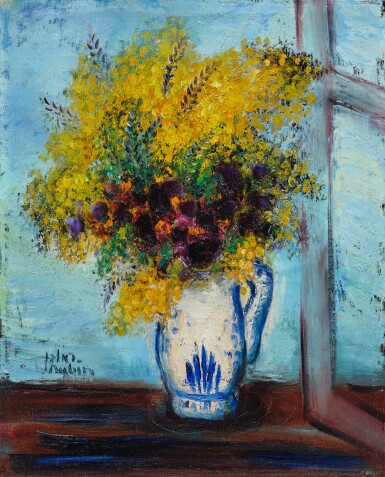 Bouquet of Irises and Mimosa