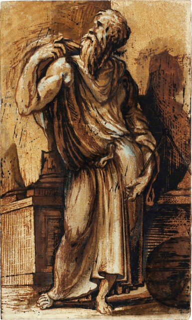 Apostolo ai Piedi di una Colonna (Apostle at the Foot of a Column) (Takahatake 70-71; cf. Bartsch XII.147.12)