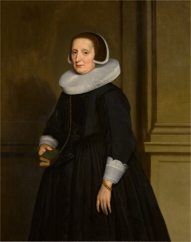 Portrait of a lady, three-quarter length, holding a bible