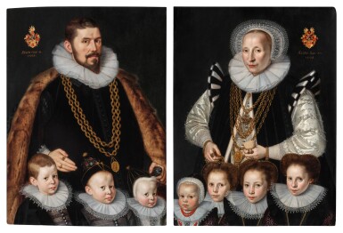 Portrait of Bernhard Sigismund zum Pütz with his Sons, Sigismund, Johann, and Jacob;  Portrait of Catharina Broelmann with her Daughters, Sophie, Gertrud, Christine, and Catharina