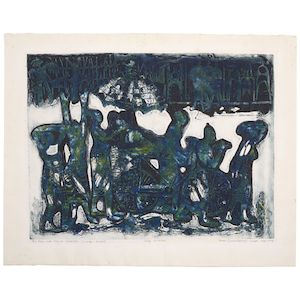 Bruce Onobrakpeya (born 1932); Rain and cry at Otorogba (orange base);