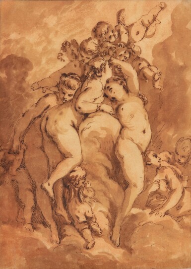 The Three Graces sorrounded by cupids and nymphs | Les Trois Grâces entourées d'Amours et de nymphes