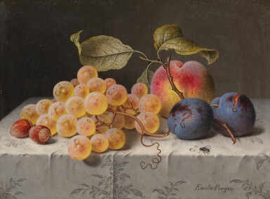 Fruit Still Life with Hazelnuts, White Grapes, Peaches, Plums and a Branch