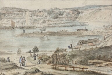 View of the lower Rhine, with the harbour of Arnhem and the Santberg behind