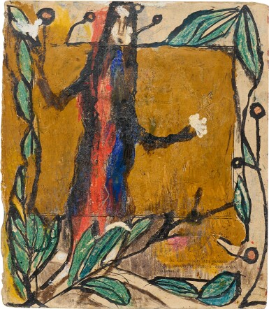 Personnage et guirlande de feuilles