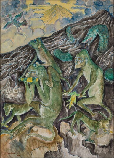  Theo Meier  西奧·邁爾  | Balinese Landscape with Monkeys 巴厘島風景中猴子