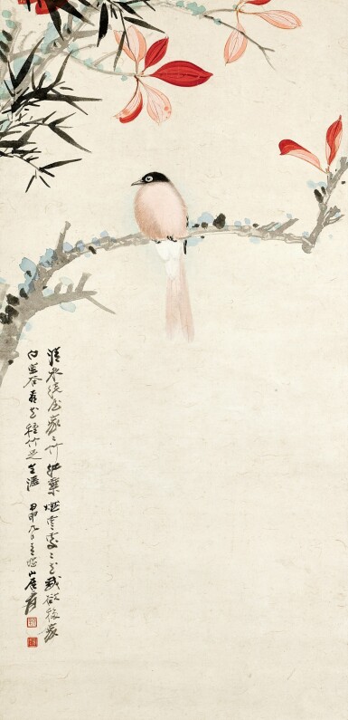 Zhang Da Qian, 張大千　紅葉小鳥 | Zhang Daqian, Little Bird and Red Leaves