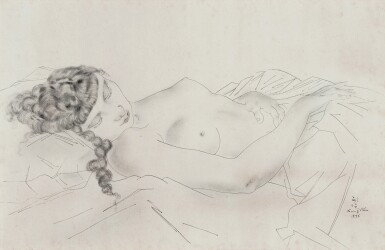 Léonard Tsuguharu Foujita 藤田嗣治 | Jeune Femme allongée (Madeleine) 臥躺的少女（瑪德琳）