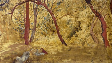 Alix Aymé 雅麗克絲 · 艾美 | Mère et fille allongées à l’orée d’un bois 金色樹林中的母與子