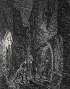 Nacht (Originalentwurf zu "Das grüne Gesicht" von G. Meyrink, Verlag G. Müller, 1917)
