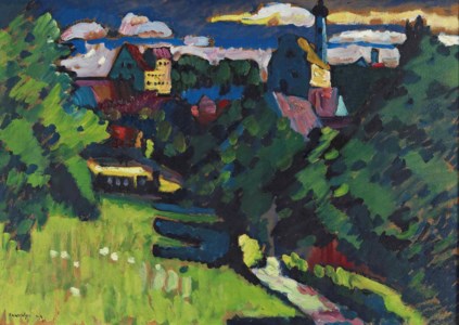Wassily Kandinsky, Murnau - Ansicht mit Burg, Kirche und Eisenbahn
