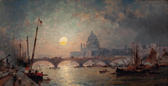 The Thames under the moon before London Bridge and St. Paul's