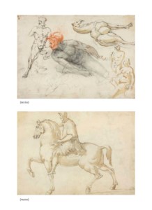 Studies of male and female nudes, a satyr, a camel and other beasts ( recto ), The Marcus Aurelius equestrian statue ( verso )