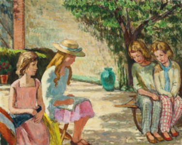 Children in the sunlit garden